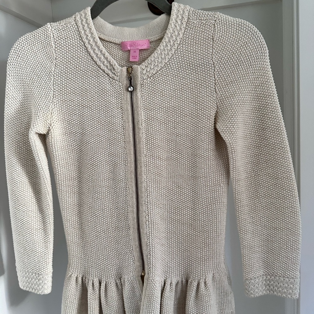 Lilly Pulitzer Cream w/ metallic gold Knit Cardigan with Peplum Hem XS